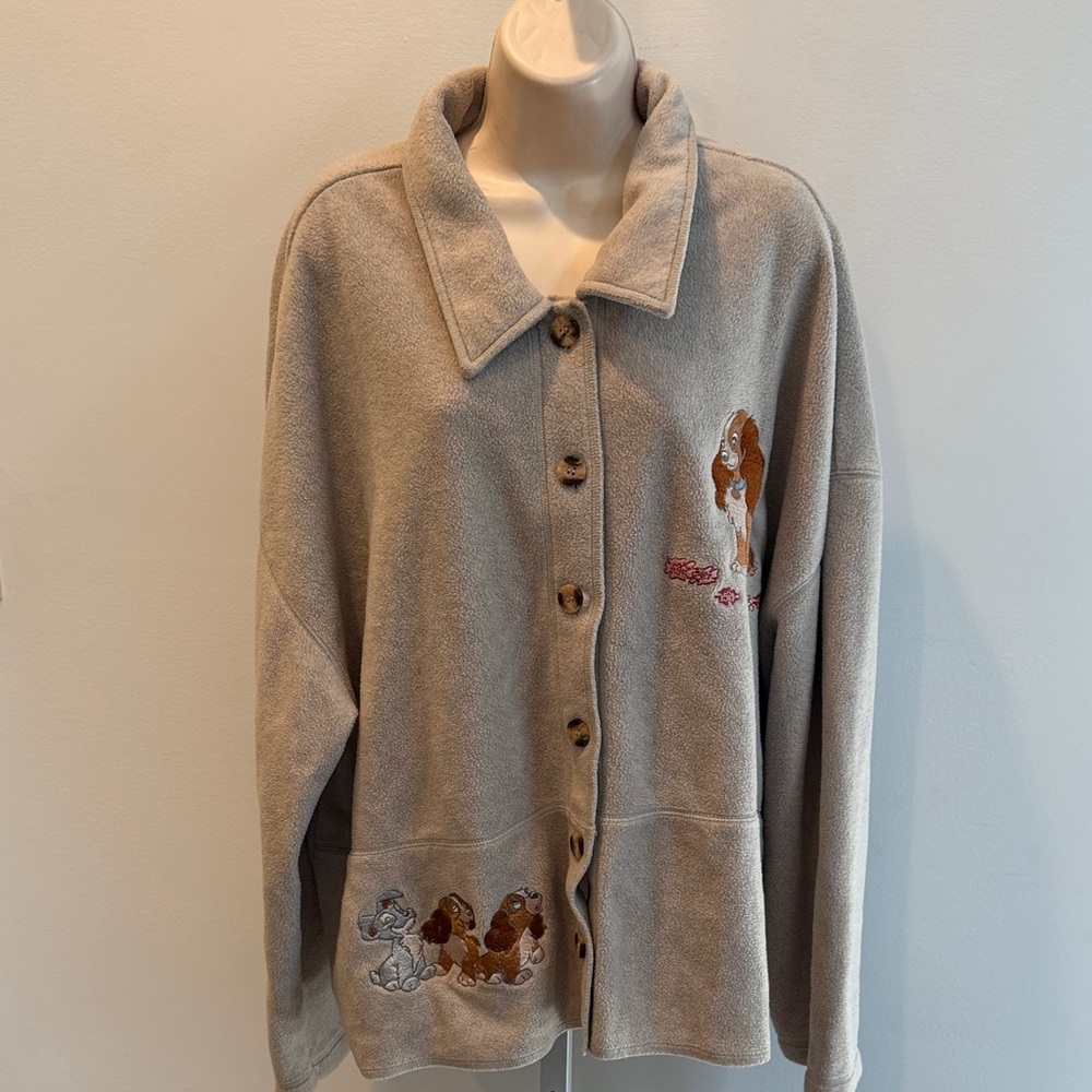 Disney Tan Teddy Jacket with Embroidered Characters Vintage Button Up Size 3X?
